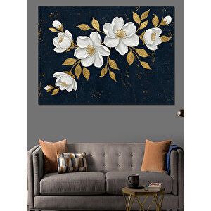 Siyah Zemin Üzerinde Çiçekler Dekoratif Kanvas - Mdf Ahşap Tablo