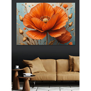 Turuncu Gelincik Çiçeği Dekoratif Kanvas - Mdf Ahşap Tablo 35x50 cm