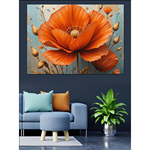Turuncu Gelincik Çiçeği Dekoratif Kanvas - Mdf Ahşap Tablo 35x50 cm