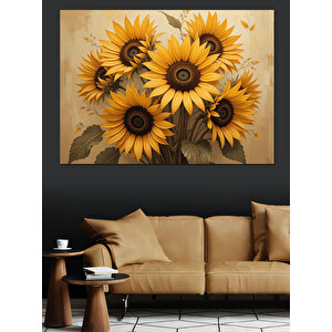 Sarı Ayçiçeği Duvar Kompozisyonu Dekoratif Kanvas - Mdf Ahşap Tablo 70x100 cm