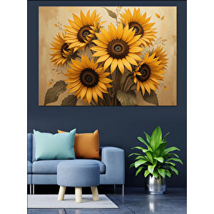 Sarı Ayçiçeği Duvar Kompozisyonu Dekoratif Kanvas - Mdf Ahşap Tablo 70x100 cm