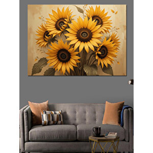 Sarı Ayçiçeği Duvar Kompozisyonu Dekoratif Kanvas - Mdf Ahşap Tablo 70x100 cm