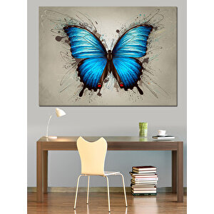 Mavi Kelebek Detayı Dekoratif Kanvas - Mdf Ahşap Tablo 100x140 cm