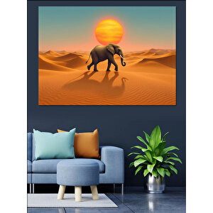 Çölde Yürüyen Yalnız Fil Dekoratif Kanvas - Mdf Ahşap Tablo 70x100 cm