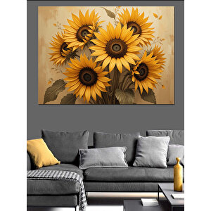 Sarı Ayçiçeği Duvar Kompozisyonu Dekoratif Kanvas - Mdf Ahşap Tablo