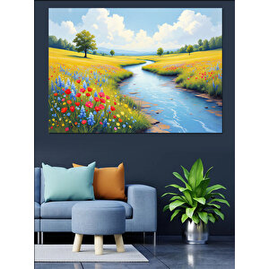 Çiçekli Dere Manzarası Dekoratif Kanvas - Mdf Ahşap Tablo