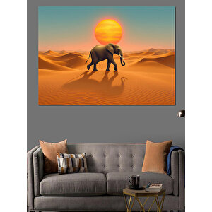 Çölde Yürüyen Yalnız Fil Dekoratif Kanvas - Mdf Ahşap Tablo 100x140 cm