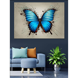 Mavi Kelebek Detayı Dekoratif Kanvas - Mdf Ahşap Tablo 50x70 cm