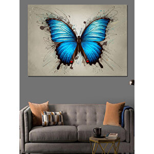 Mavi Kelebek Detayı Dekoratif Kanvas - Mdf Ahşap Tablo 70x100 cm