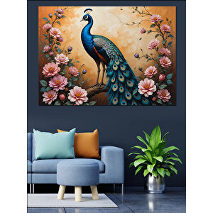 Çiçekler Arasında Tavus Kuşu Dekoratif Kanvas - Mdf Ahşap Tablo
