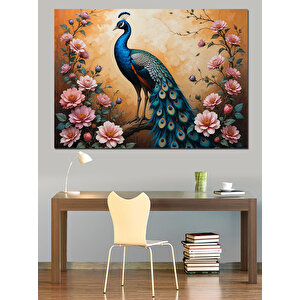 Çiçekler Arasında Tavus Kuşu Dekoratif Kanvas - Mdf Ahşap Tablo