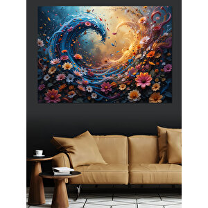 Çiçekler Arasında Su Dalgası Dekoratif Kanvas - Mdf Ahşap Tablo 35x50 cm
