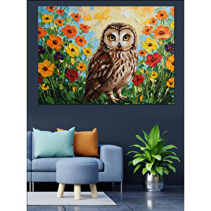 Çiçekler Arasında Minik Baykuş Dekoratif Kanvas - Mdf Ahşap Tablo 25x35 cm
