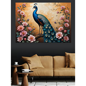 Çiçekler Arasında Tavus Kuşu Dekoratif Kanvas - Mdf Ahşap Tablo 70x100 cm
