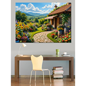 Kır Çiçekli Bahçe Manzarası Dekoratif Kanvas - Mdf Ahşap Tablo 50x70 cm