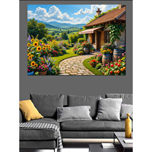Kır Çiçekli Bahçe Manzarası Dekoratif Kanvas - Mdf Ahşap Tablo 50x70 cm
