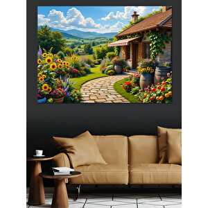 Kır Çiçekli Bahçe Manzarası Dekoratif Kanvas - Mdf Ahşap Tablo 50x70 cm
