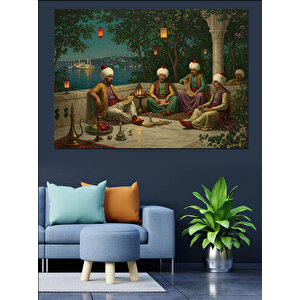 Bahçede Sohbetli Akşam Çayı Dekoratif Kanvas - Mdf Ahşap Tablo 50x70 cm