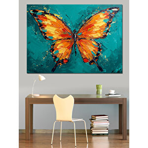 Turuncu Kanatlı Büyük Kelebek Dekoratif Kanvas - Mdf Ahşap Tablo 35x50 cm