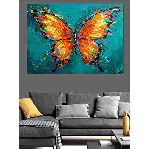 Turuncu Kanatlı Büyük Kelebek Dekoratif Kanvas - Mdf Ahşap Tablo 35x50 cm