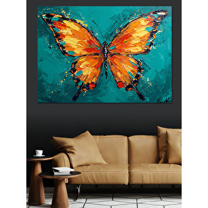 Turuncu Kanatlı Büyük Kelebek Dekoratif Kanvas - Mdf Ahşap Tablo