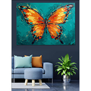 Turuncu Kanatlı Büyük Kelebek Dekoratif Kanvas - Mdf Ahşap Tablo