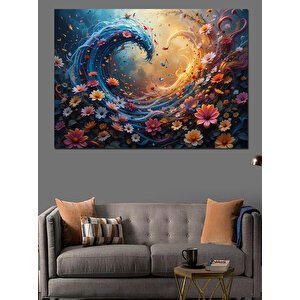 Çiçekler Arasında Su Dalgası Dekoratif Kanvas - Mdf Ahşap Tablo 70x100 cm