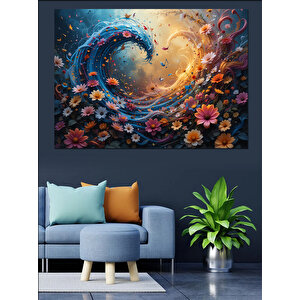 Çiçekler Arasında Su Dalgası Dekoratif Kanvas - Mdf Ahşap Tablo 50x70 cm