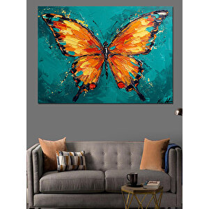 Turuncu Kanatlı Büyük Kelebek Dekoratif Kanvas - Mdf Ahşap Tablo 50x70 cm