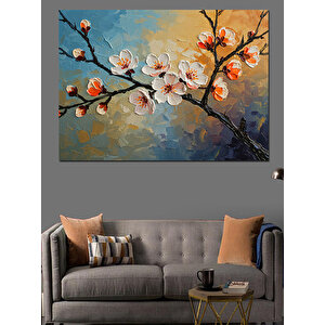 Beyaz Çiçekli Ağaç Dalları Dekoratif Kanvas - Mdf Ahşap Tablo 25x35 cm