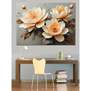 Beyaz Çiçekler Gri Yapraklar Dekoratif Kanvas - Mdf Ahşap Tablo 25x35 cm