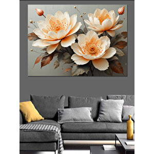 Beyaz Çiçekler Gri Yapraklar Dekoratif Kanvas - Mdf Ahşap Tablo 25x35 cm