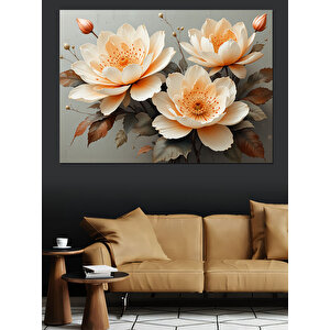 Beyaz Çiçekler Gri Yapraklar Dekoratif Kanvas - Mdf Ahşap Tablo 25x35 cm