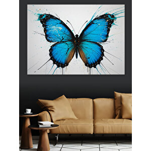 Sulu Boya Mavi Kelebek Dekoratif Kanvas - Mdf Ahşap Tablo 50x70 cm