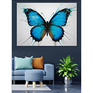 Sulu Boya Mavi Kelebek Dekoratif Kanvas - Mdf Ahşap Tablo 50x70 cm