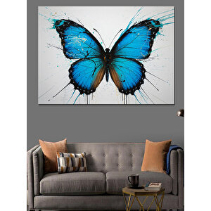 Sulu Boya Mavi Kelebek Dekoratif Kanvas - Mdf Ahşap Tablo 50x70 cm