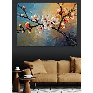 Beyaz Çiçekli Ağaç Dalları Dekoratif Kanvas - Mdf Ahşap Tablo 70x100 cm