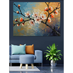Beyaz Çiçekli Ağaç Dalları Dekoratif Kanvas - Mdf Ahşap Tablo 70x100 cm