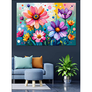 Renkli Bahar Çiçekleri Dekoratif Kanvas - Mdf Ahşap Tablo 25x35 cm