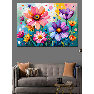Renkli Bahar Çiçekleri Dekoratif Kanvas - Mdf Ahşap Tablo 25x35 cm