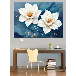 Beyaz Çiçekler Dekoratif Kanvas - Mdf Ahşap Tablo 50x70 cm