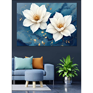 Beyaz Çiçekler Dekoratif Kanvas - Mdf Ahşap Tablo 70x100 cm