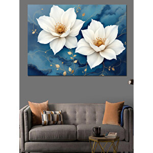 Beyaz Çiçekler Dekoratif Kanvas - Mdf Ahşap Tablo 70x100 cm