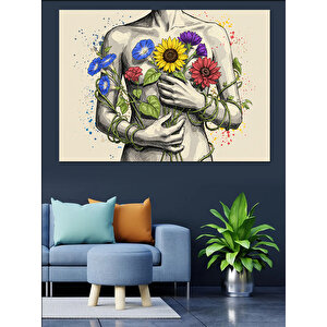 Çiçeklerle Kaplı Kadın Figürü Dekoratif Kanvas - Mdf Ahşap Tablo 35x50 cm