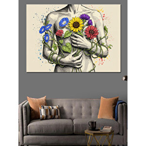 Çiçeklerle Kaplı Kadın Figürü Dekoratif Kanvas - Mdf Ahşap Tablo 35x50 cm