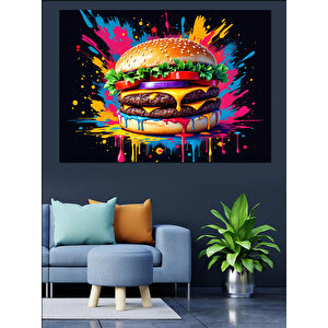 Boyalı Dev Hamburger Dekoratif Kanvas - Mdf Ahşap Tablo 50x70 cm