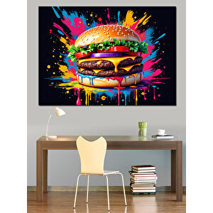 Boyalı Dev Hamburger Dekoratif Kanvas - Mdf Ahşap Tablo 50x70 cm
