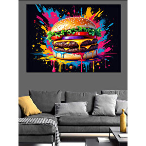 Boyalı Dev Hamburger Dekoratif Kanvas - Mdf Ahşap Tablo