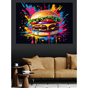 Boyalı Dev Hamburger Dekoratif Kanvas - Mdf Ahşap Tablo