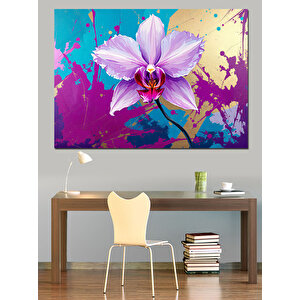 Boyalı Orkide Çiçeği Dekoratif Kanvas - Mdf Ahşap Tablo 35x50 cm